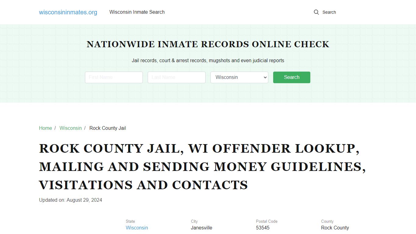 Rock County Jail, WI: Inmate Search Options, Visitations, Contacts