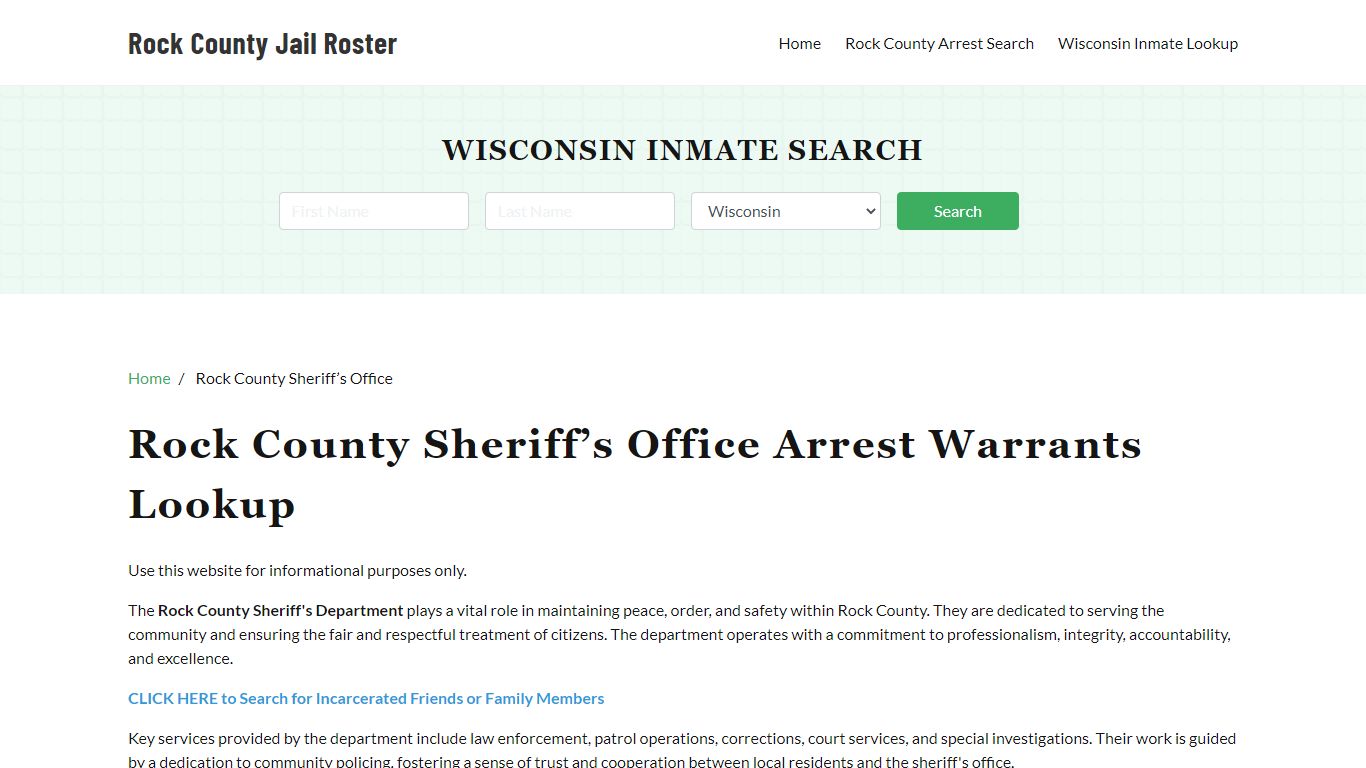 Rock County Sheriff Office, WI, Arrest Warrants Search