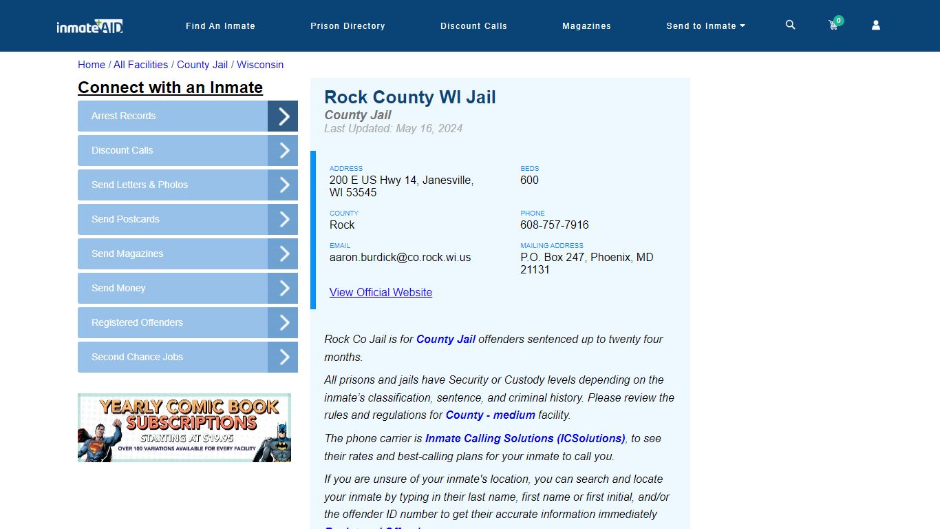 Rock County WI Jail - Inmate Locator